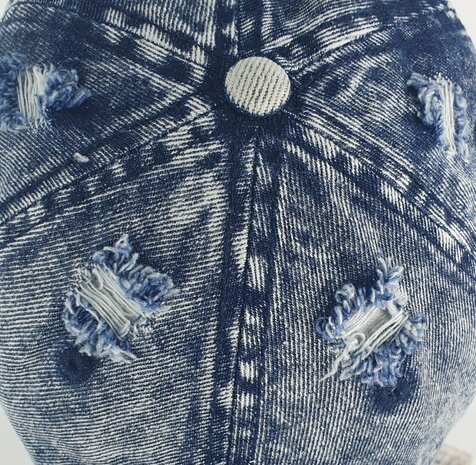 Vintage used look katoenen baseball cap denim spijkerstof kleur blauw