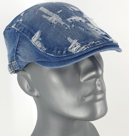 Vintage zomer pet denim flatcap spijkerstof kleur blauw maat one size