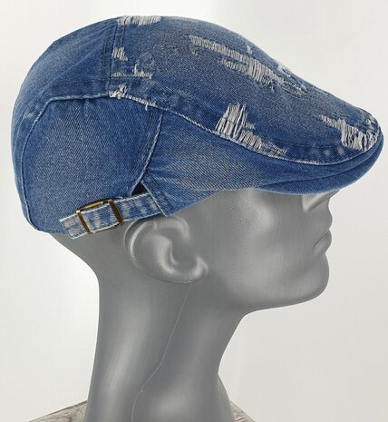 Vintage zomer pet denim flatcap spijkerstof kleur blauw maat one size