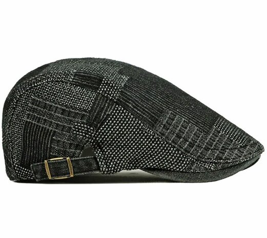 Katoenen zomerpet patchwork flatcap kleur zwart 