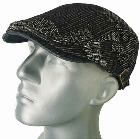 Katoenen zomerpet patchwork flatcap kleur zwart 