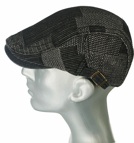 Katoenen zomerpet patchwork flatcap kleur zwart 