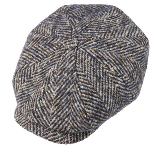 HATTERAS Fishbone  Oversized visgraat wollen Flat cap van STETSON kleur beige blauw maat 64