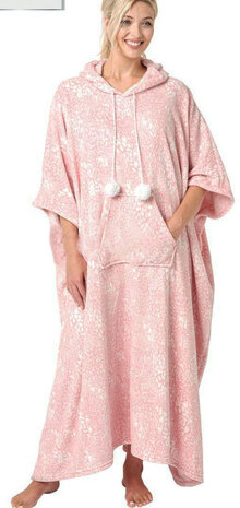 Warme fleece huismantel poncho kleur roze maat XXXL