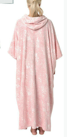 Warme fleece huismantel poncho kleur roze maat XXXL