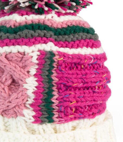 Leuke gekleurde wintermuts met pompon van acryl kleur wolwit roze mix maat one size