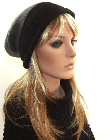 Unisex Trendy longbeanie grijs met zwart