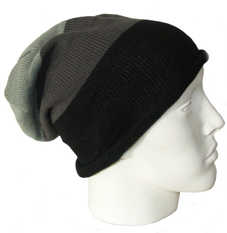 Unisex Trendy longbeanie grijs met zwart