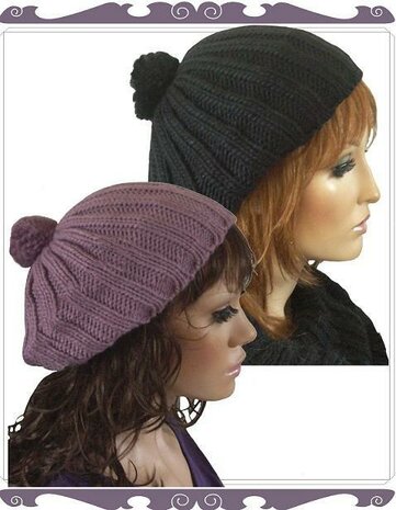 Prachtige winter oversized dames baret met bommel