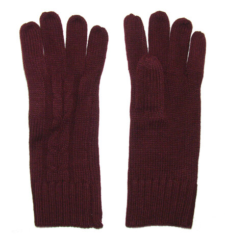 Dames lange gebreide handschoenen in bordeaux rood