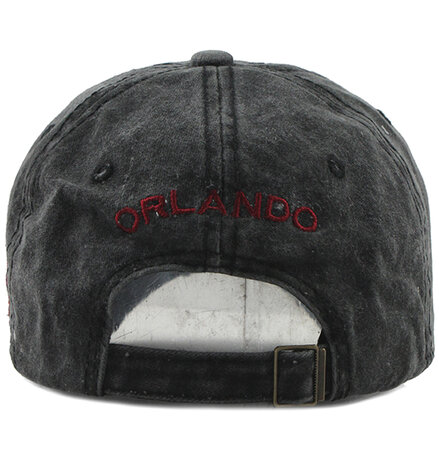 Washed Vintage Distressed Baseball cap met patches "Orlando" antraciet 