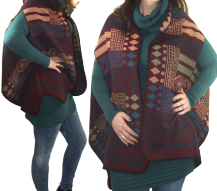 Poncho met mexicaans motief kleur bordeaux rood