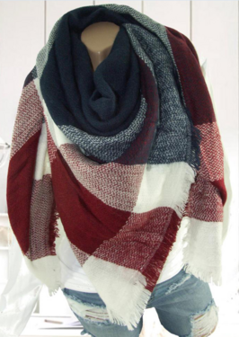 Nieuw!! XXL shabby wintersjaal damessjaal geblokt kleur blauw rood