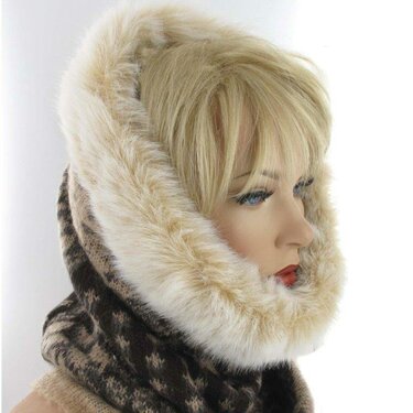 Warme winter col voor dames met bontrand kleur bruin beige