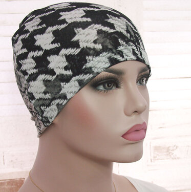 Basismuts nachtmuts houndstooth print voor chemo haarverlies