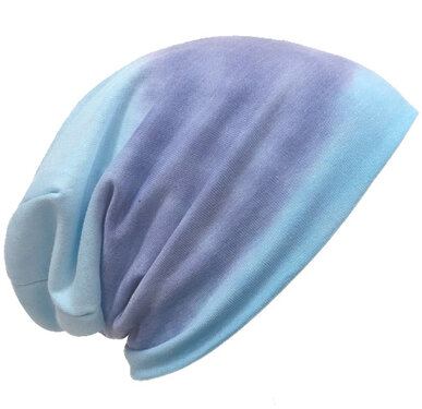 Chemo longbeanie dubbellaags aqua blauw batik beide kanten draagbaar