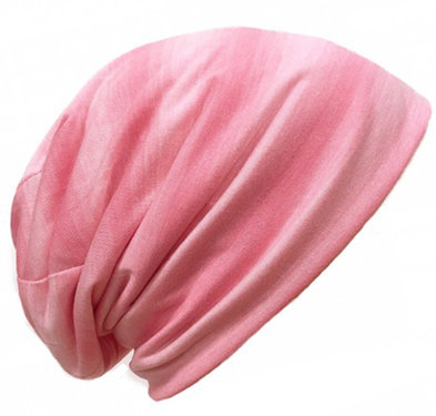 Zomerse chemo beanie supersoft met strepen kleurverloop roze