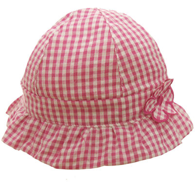 Katoenen babyhoedje met ruitje kleur roze
