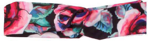 Gedraaide hoofdband met rozen print kleur zwart