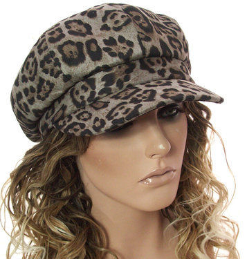 Prachtige oversized baret met luipaard print kleur bruingrijs