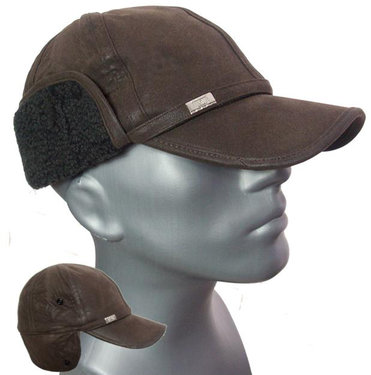 Warme leder look cap met oorwarmers kleur bruin