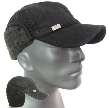 Warme leder look cap met oorwarmers kleur zwart