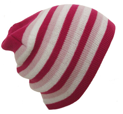 TREND Meisjes oversized wintermuts beanie gestreept fuchsia