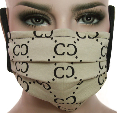 Mondkapje mondmasker wasbaar stoffen herbruikbaar print beige zwart