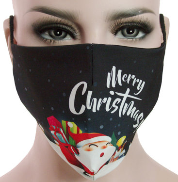 Mondkapje mondmasker wasbaar stoffen herbruikbaar Kerstmis print zwart