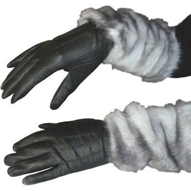 Lange leren dames handschoenen met Mink Imitatie bont