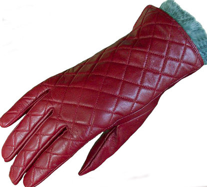 Rode leren dames handschoenen met bont