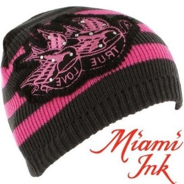 TRUE LOVE  Miami Ink Pink Black Beanie muts dames