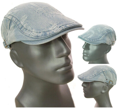 Vintage zomer pet denim flatcap spijkerstof kleur licht blauw maat one size