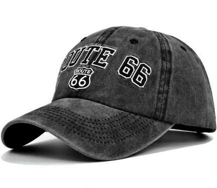 Washed Distressed Baseball cap met patch Route 66 kleur antraciet zwart