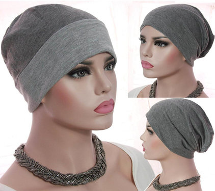 Chemomuts beanie kort of lang te dragen kleur grijs maat one size