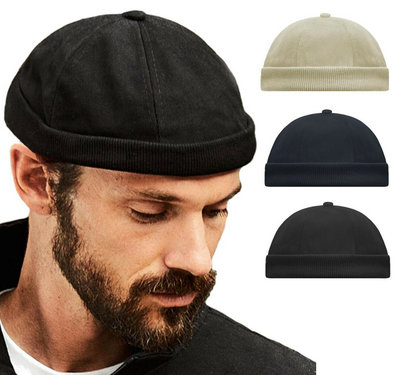 Katoenen docker muts zeemansmuts fishermans hat kleur in blauw en natuur en zwart