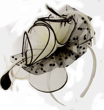 Haarversiering MARIQUE fascinator haarbeugel offwhite met zwarte stippen