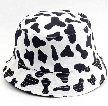 Bucket hat vissershoed zwart met koeien print maat 56 57 centimeter