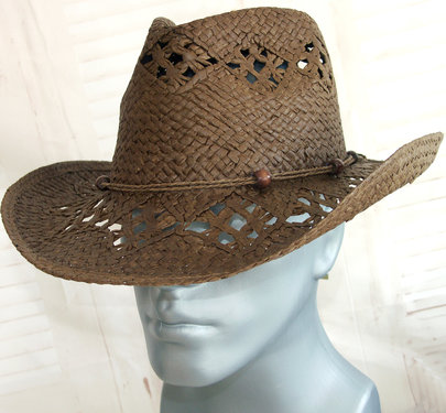 Heren strohoed cowboy hoed zomerhoed kleur bruin maat L/XL