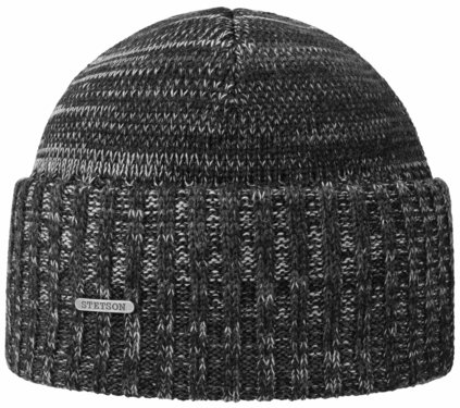 Stetson beanie Virgin Wool Mélange wollen muts met omslag kleur zwart grijs melee maat one size