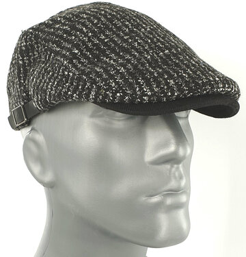 Heren flatcap verstelbaar kleur zwart wit gemeleerd