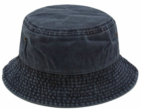 Bucket hat washed vissershoed van katoen kleur blauw