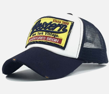 Retro vintage mesh trucker cap baseball pet met opdruk kleur navy blauw