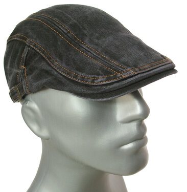 Gebleekte flatcap herenpet denim kleur antraciet