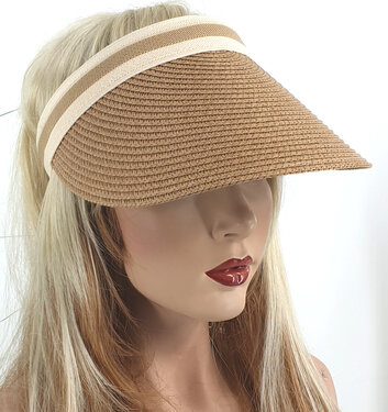Klem zonneklep van papierstro kleur beige