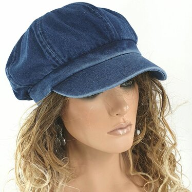 Bakerboy baret dames oversized ballonpet denim spijkerstof kleur donkerblauw