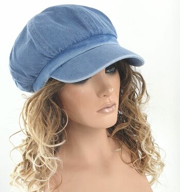 Bakerboy baret dames oversized ballonpet denim spijkerstof kleur lichtblauw