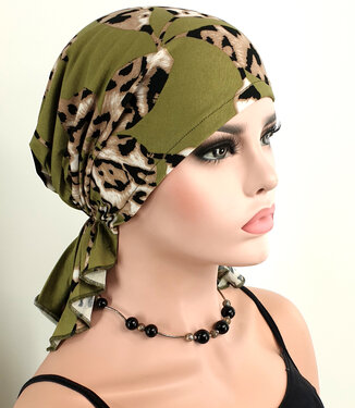 Bandana chemomuts hoofddoek voor haarverlies kleur groen print bladeren