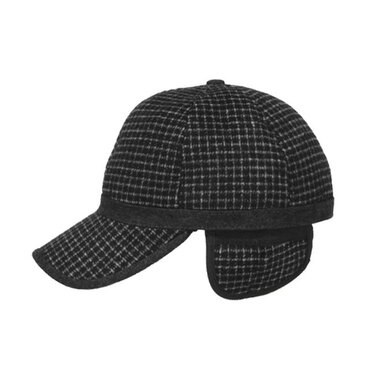 Warme voorgevormde baseball capmet oorflappen kleur antraciet zwart blokje
