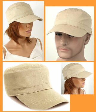 Katoenen army cap cuba pet kleur beige achter verstelbaar